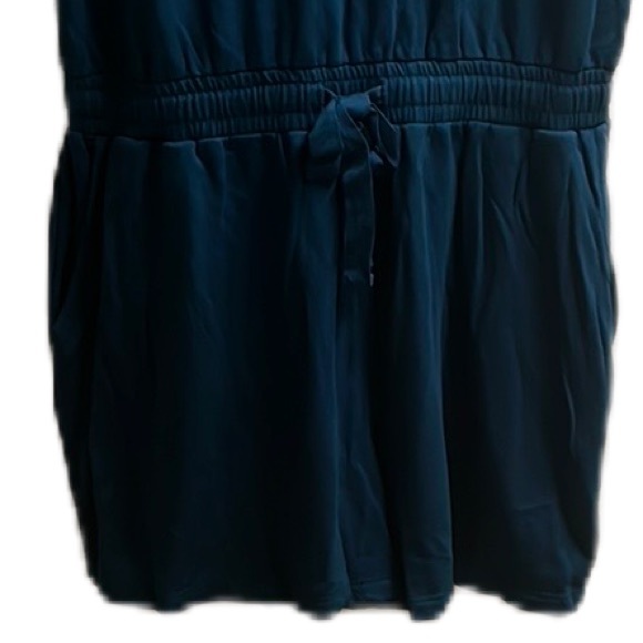 DAILY RITUAL, V-Neckline, Drawstring Waist, Cap Sleeves Romper, Dark Teal, L - Picture 6 of 9